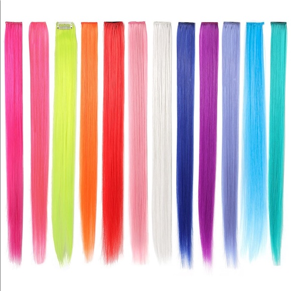 NEW✨ Bundle Set of 12 - 23” Long Colorful Clip In Hair Extensions - Picture 1 of 6